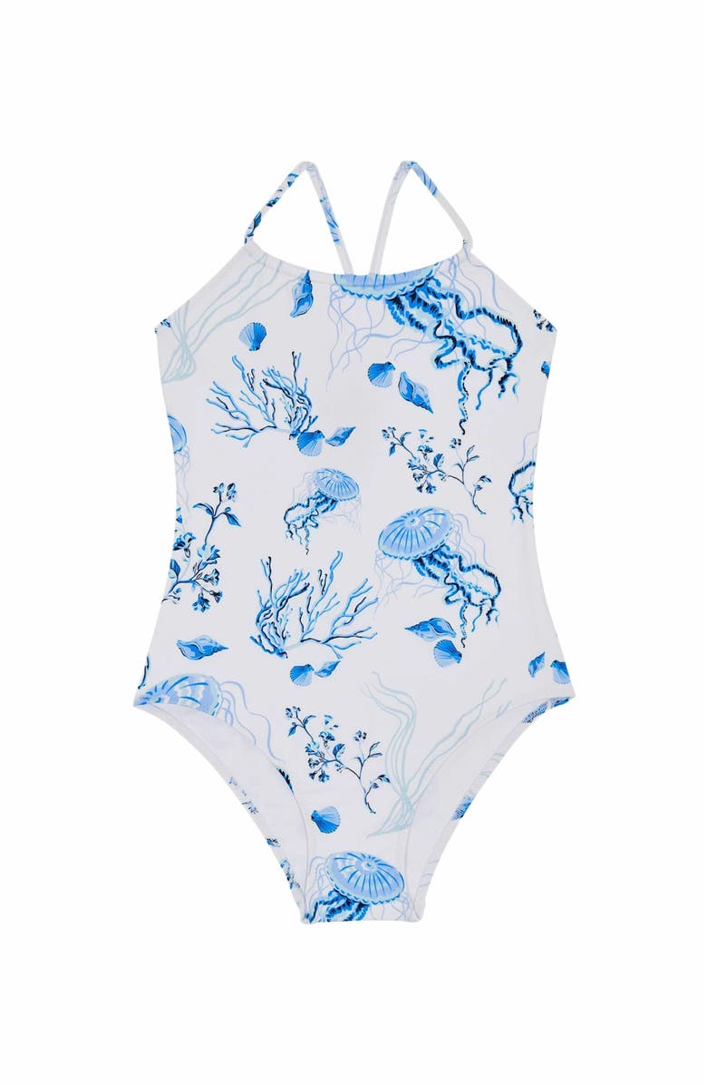 Vilebrequin Kids' Medusa and Shells One-Piece Swimsuit, Main, color, Blanc
