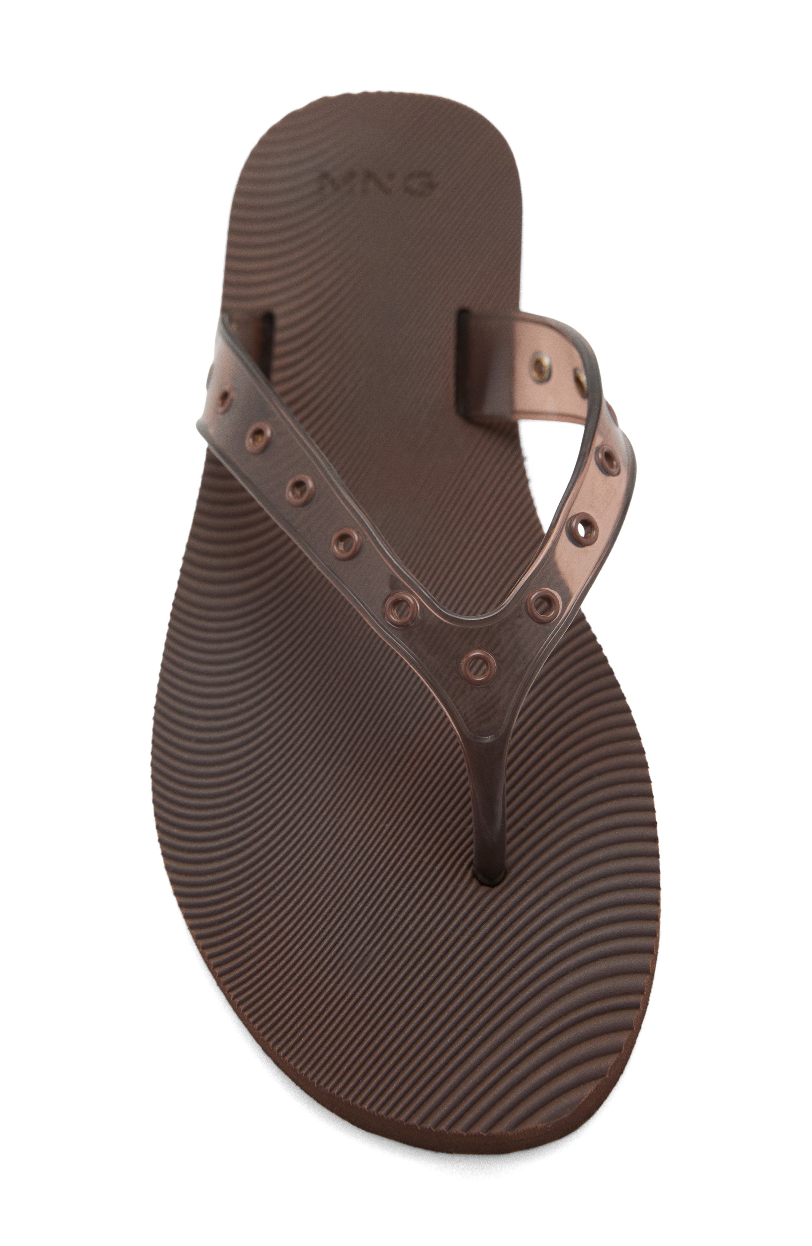 MANGO Grommet Detail Flip Flop, Alternate, color, Chocolate