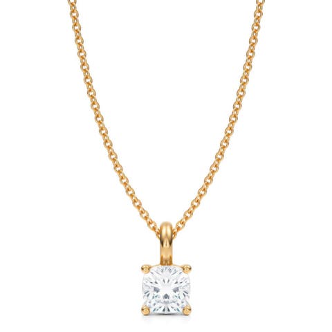 Cushion Solitaire Lab Diamond Pendant Necklace 14K 0.75ct