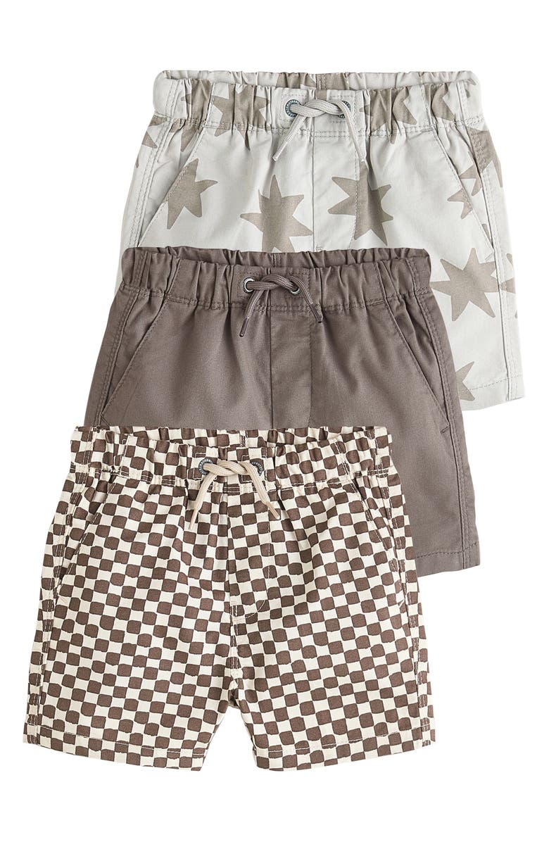NEXT Kids' Set of 3 Assorted Cotton Shorts, Main, color, Brown