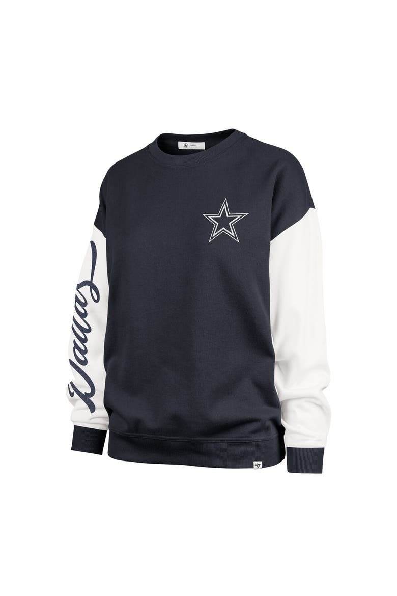 Women's '47  Blue Dallas Cowboys Double Header Rise Andie Pullover Sweatshirt, Alternate, color, Navy