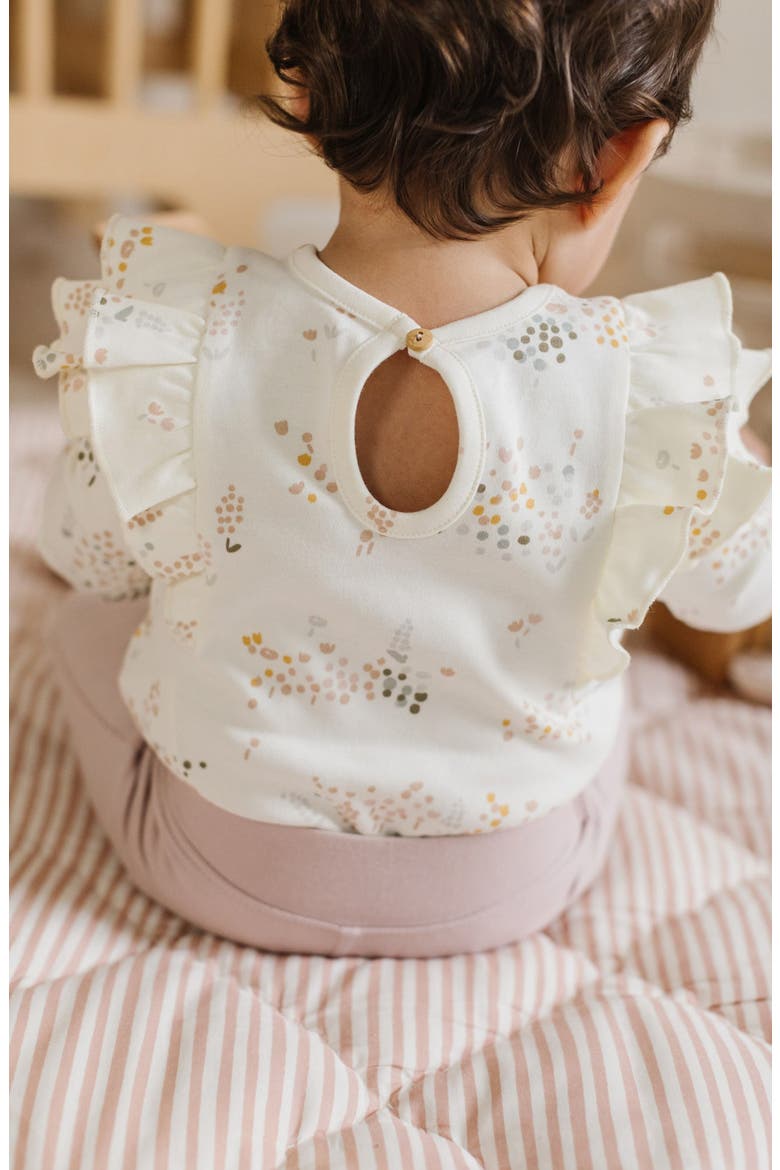 Ruffle Organic Cotton Bodysuit, Alternate, color, WHITE/ FLOWER PATCH
