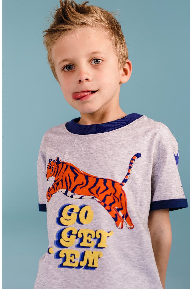 Kids' Retro Tiger Ringer Graphic T-Shirt, Alternate, color, GREY MARLE