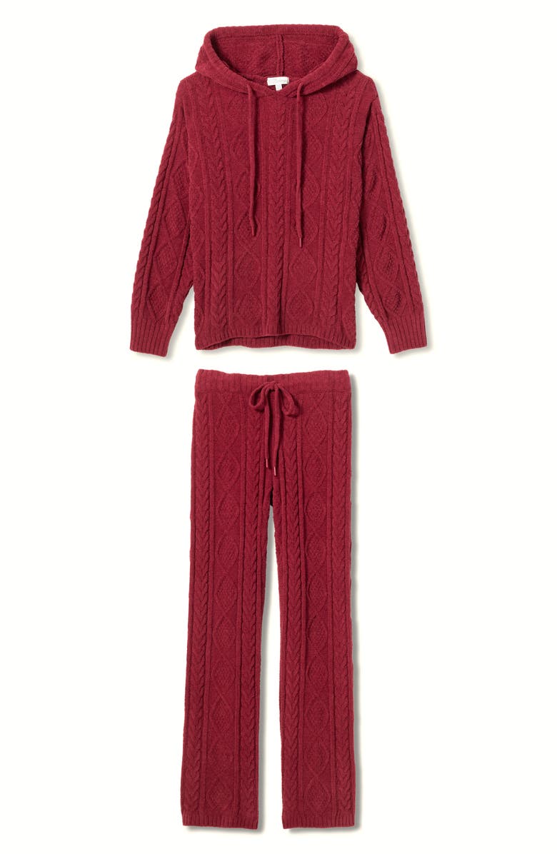 PJ Salvage Cozy Chenille Cable Knit Pajamas, Alternate, color, Port