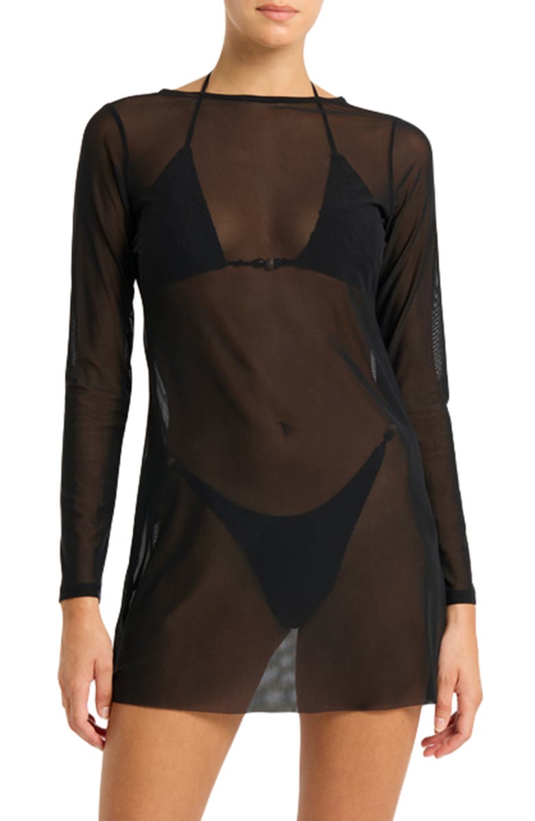 bond-eye Gisele Long Sleeve Minidress, Main, color, Black Mesh