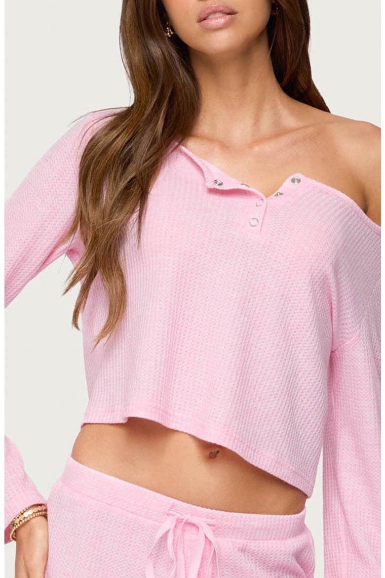 Teddy Off the Shoulder Waffle Knit Crop Top, Alternate, color, LIGHT-PINK