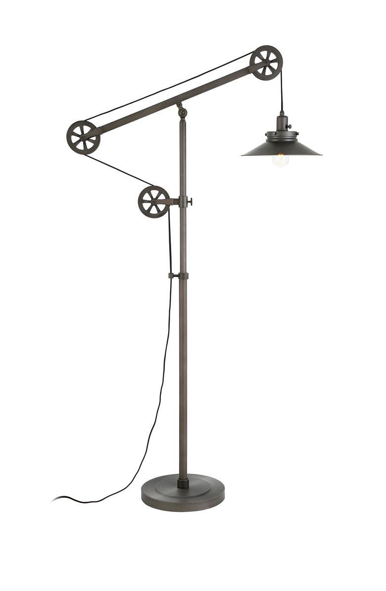 ADDISON AND LANE Descartes Aged Steel Wide Brim Floor Lamp with Pulley System, Alternate, color,