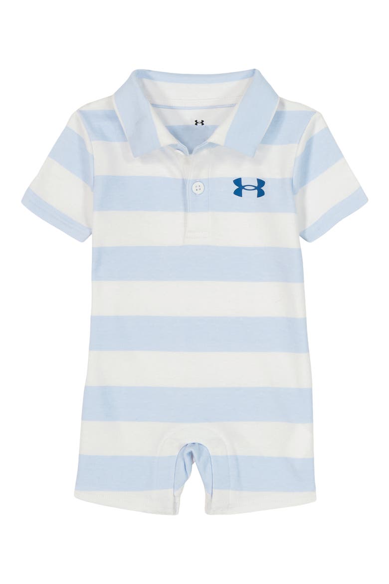 UA Stripe Polo Romper, Main, color, WHITE/ BLUE