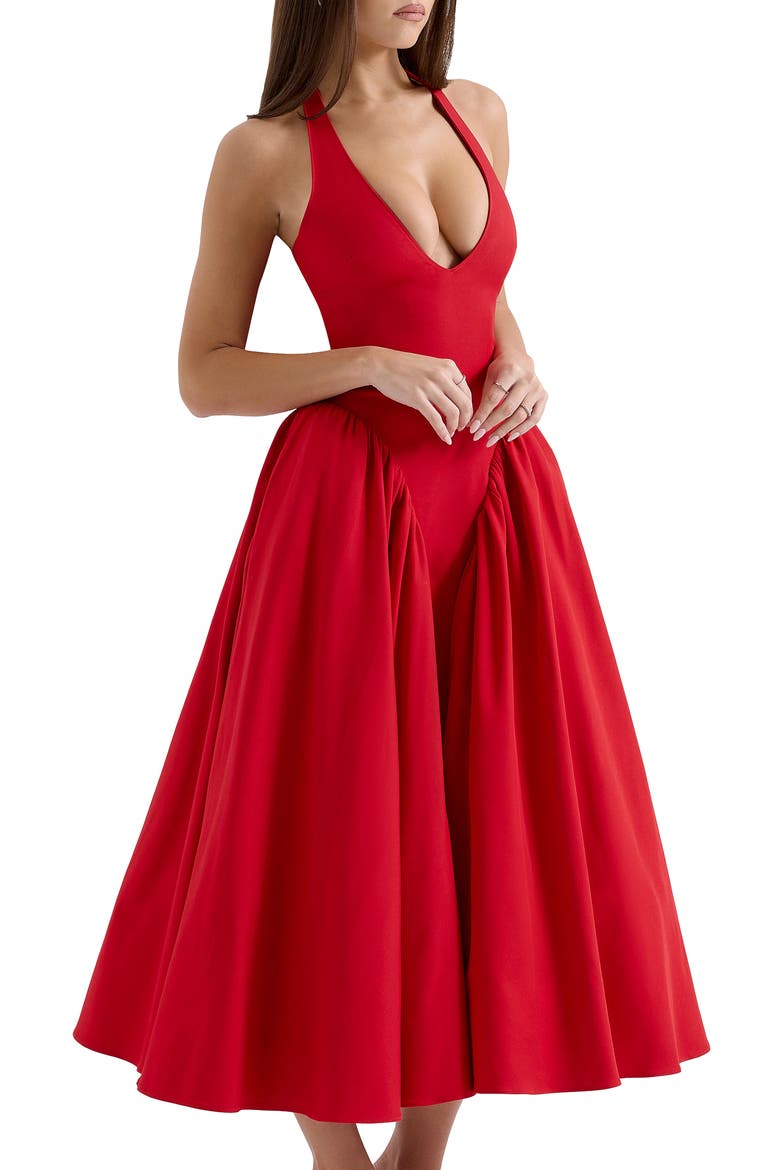 Marilyn Halter Midi Dress, Alternate, color, HAUTE RED
