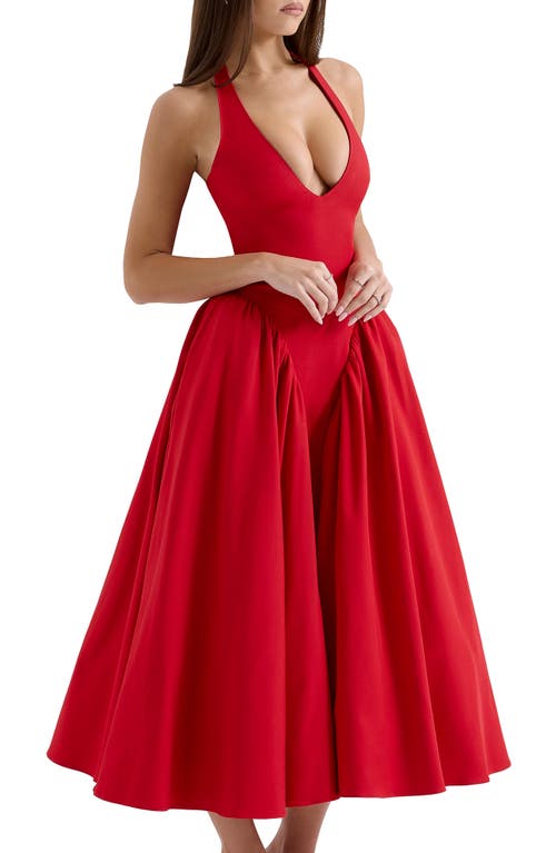 House Of Cb Marilyn Halter Midi Dress In Haute Red