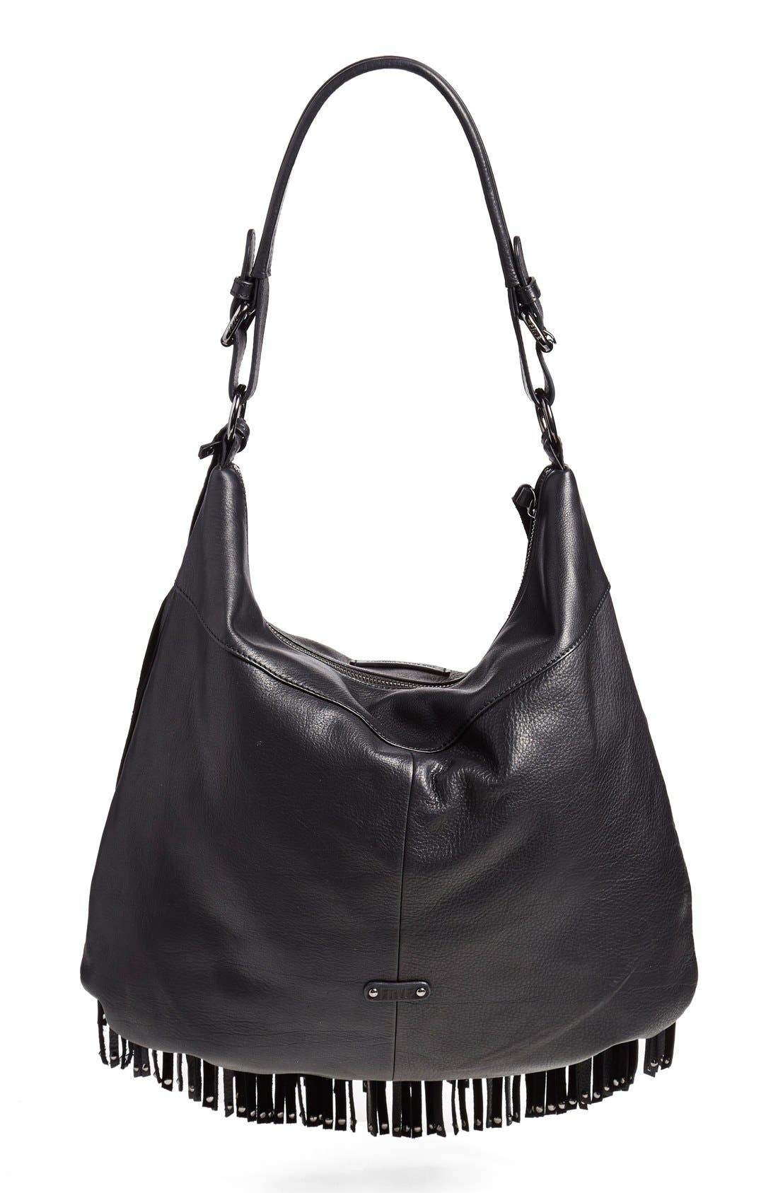 'Heidi' Studded Fringe Hobo, Alternate, color, BLACK STUD