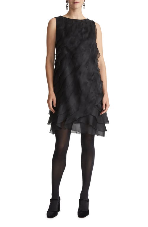 Lafayette 148 New York Layered Ruffle Silk A-Line Dress in Black 