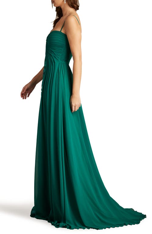 Tadashi Shoji Monte Chiffon Overlay Embroidered Gown In Emerald