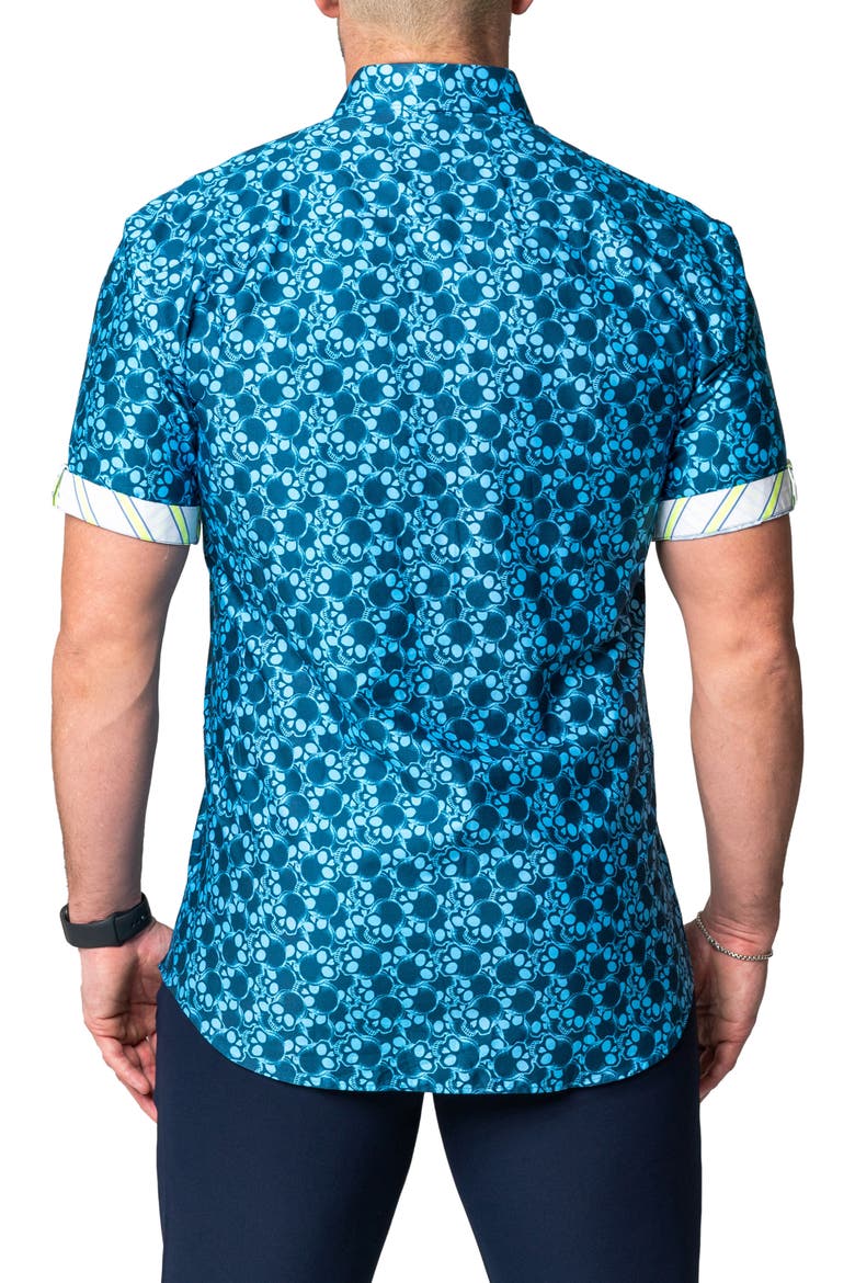 Galileo Skull Regular Fit Short Sleeve Button-Up Shirt, Alternate, color, BLUE
