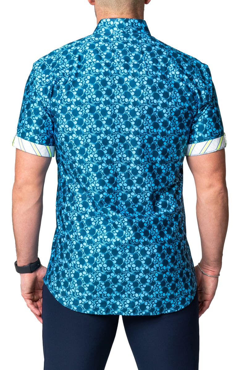 Maceoo Galileo Skull Regular Fit Short Sleeve Button-Up Shirt, Alternate, color, Blue