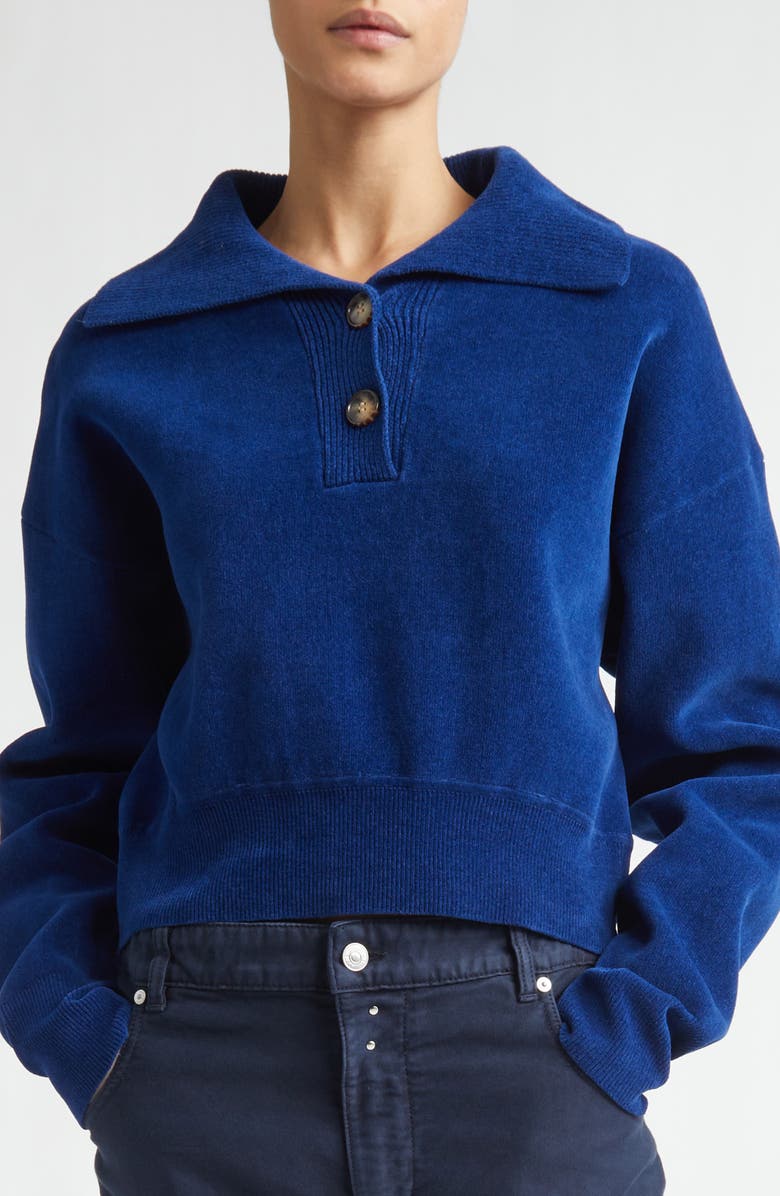 Victoria Beckham Chenille Polo Sweater, Alternate, color, Bright Navy