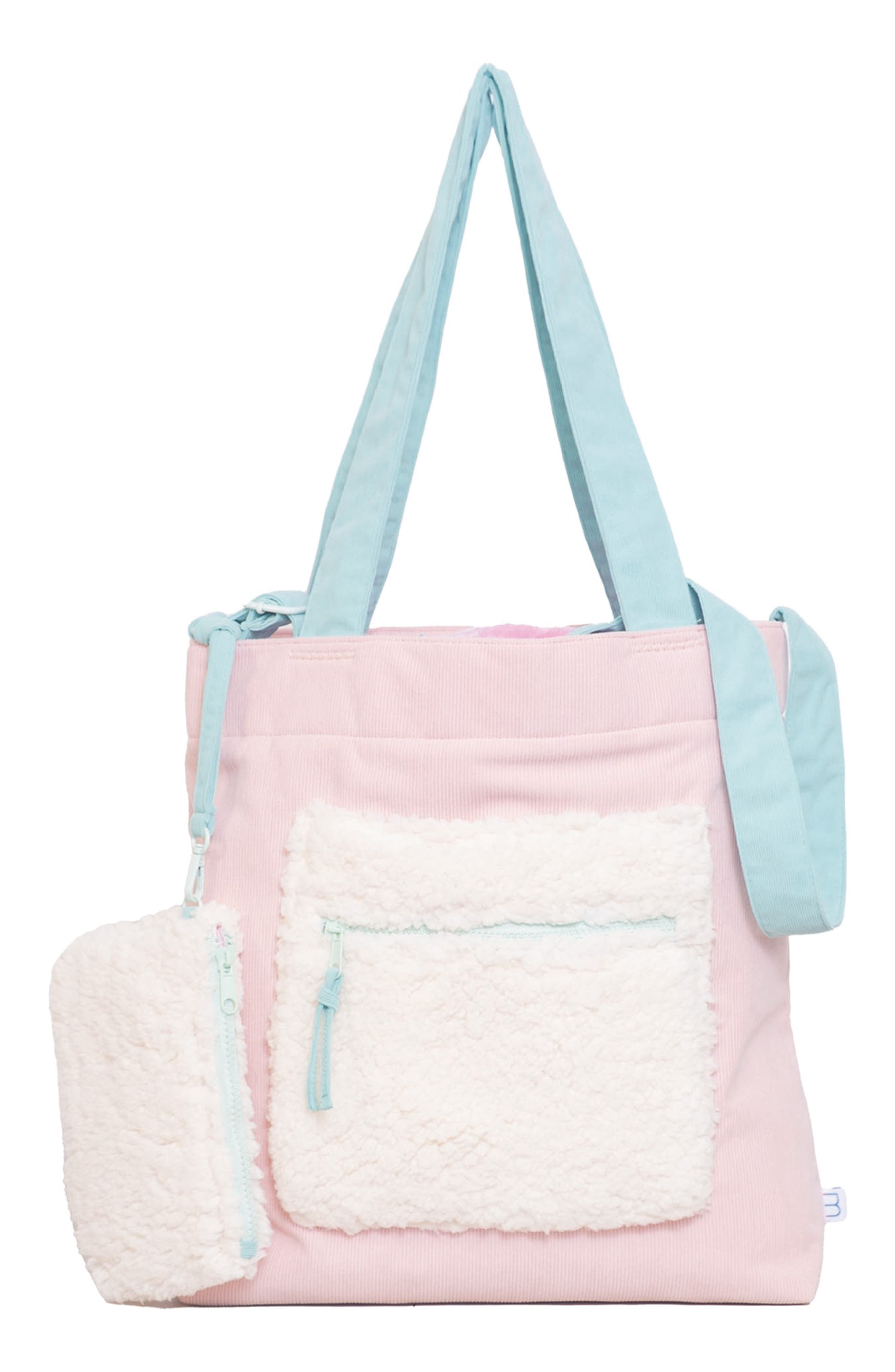 mimish Kids
 Colorblock Corduroy 
Faux Shearling Tote, Main, color, Cotton Candy/ Fair Aqua