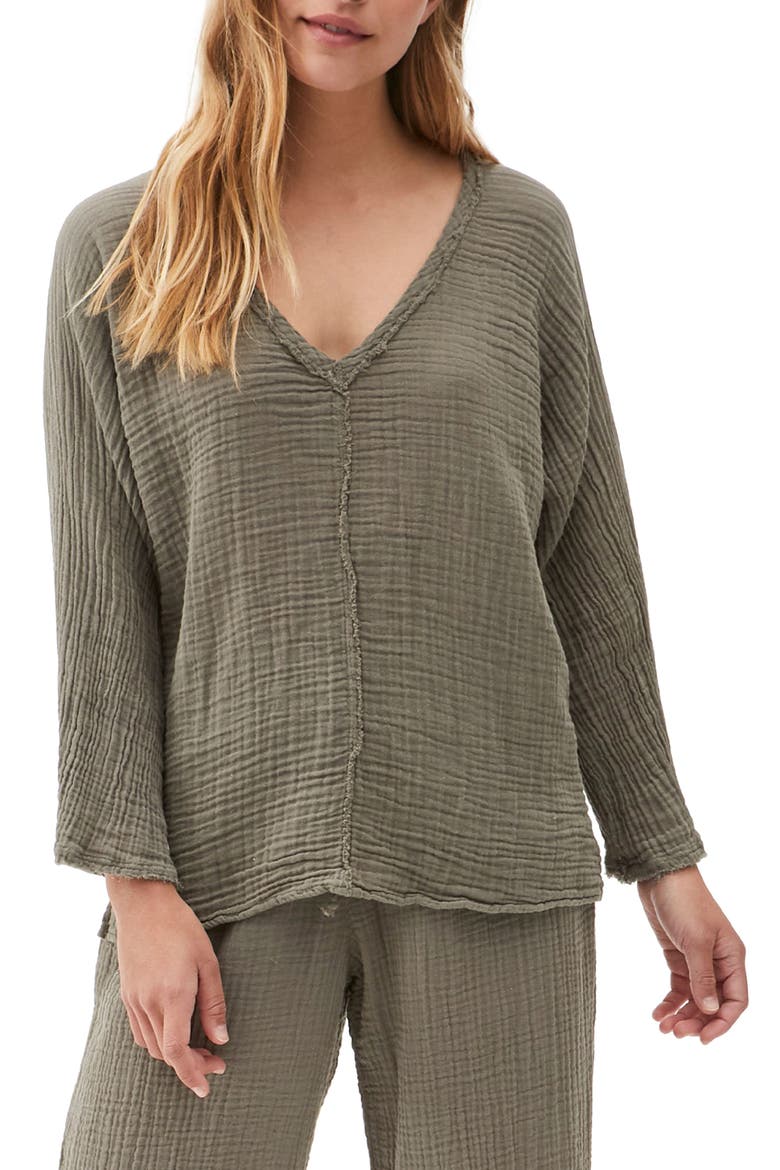 Gio Flare Sleeve Cotton Gauze Top, Main, color, OLIVE
