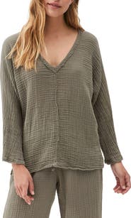 Michael Stars Gio Flare Sleeve Cotton Gauze Top