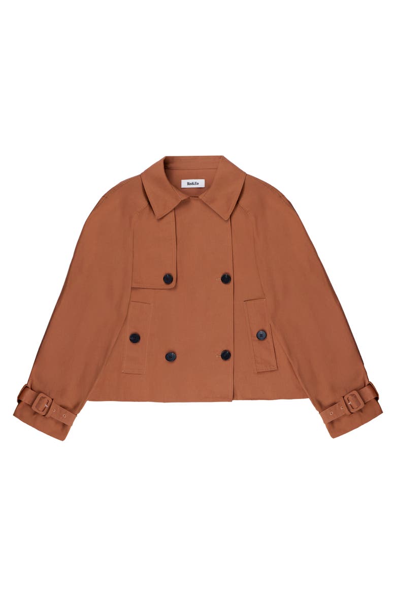 Long Sleeve Short Trench Jacket, Alternate, color, Brown