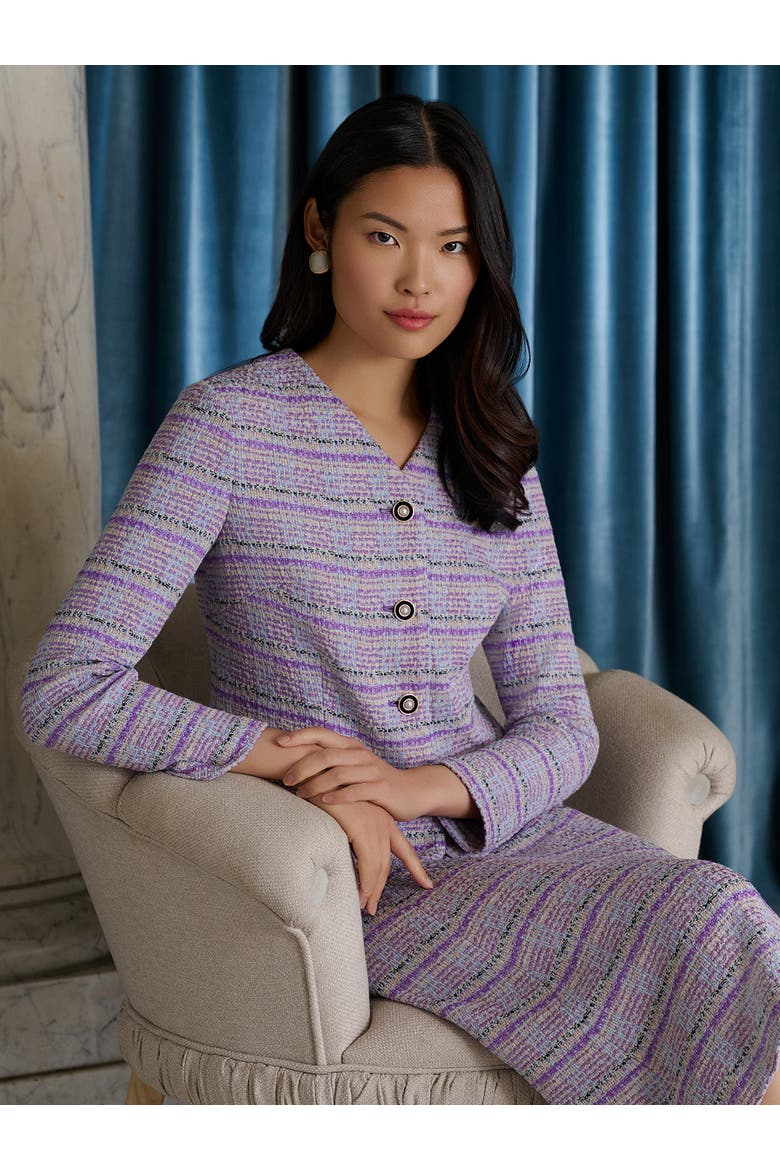 Plaid Tweed Knit Jacket, Alternate, color, Biscotti/Powder Blue/Purple