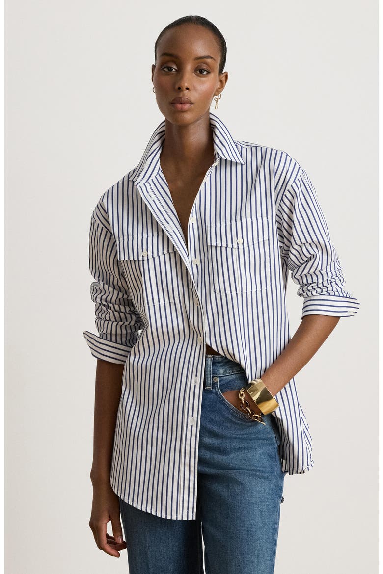 Durrell Cotton Button-Up Shirt, Alternate, color, BLUE/ WHITE