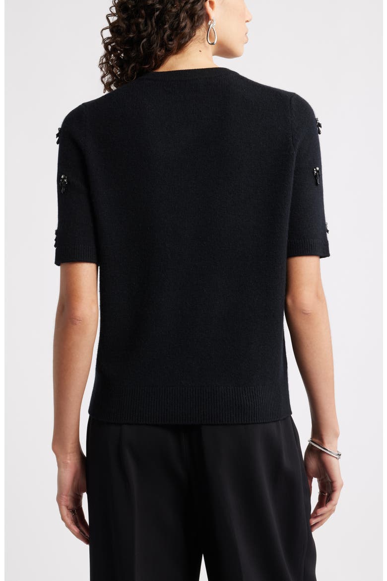 Embellished Short Sleeve Wool & Cashmere Sweater, Alternate, color, BLACK ROCK EMBELLISHED