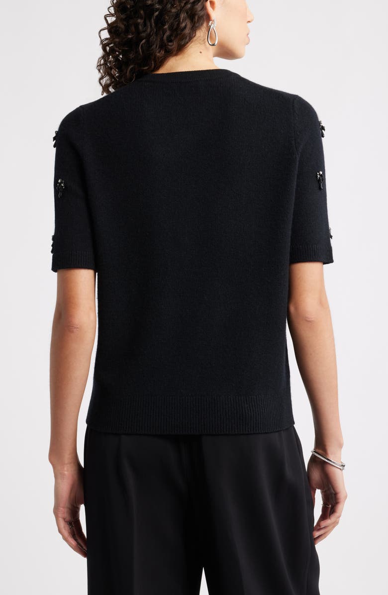Nordstrom Embellished Short Sleeve Wool & Cashmere Sweater, Alternate, color, Black Rock Embellished