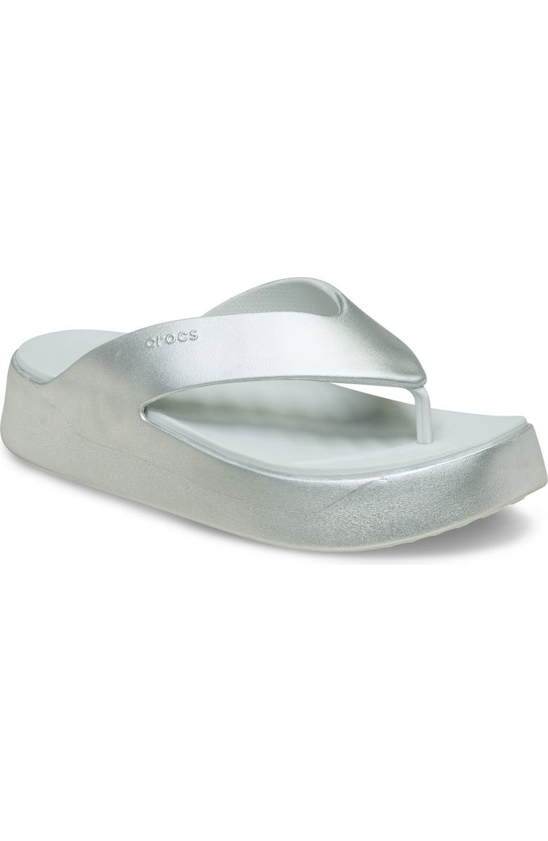 CROCS Getaway Metallic Platform Flip Flop, Main, color, Silver