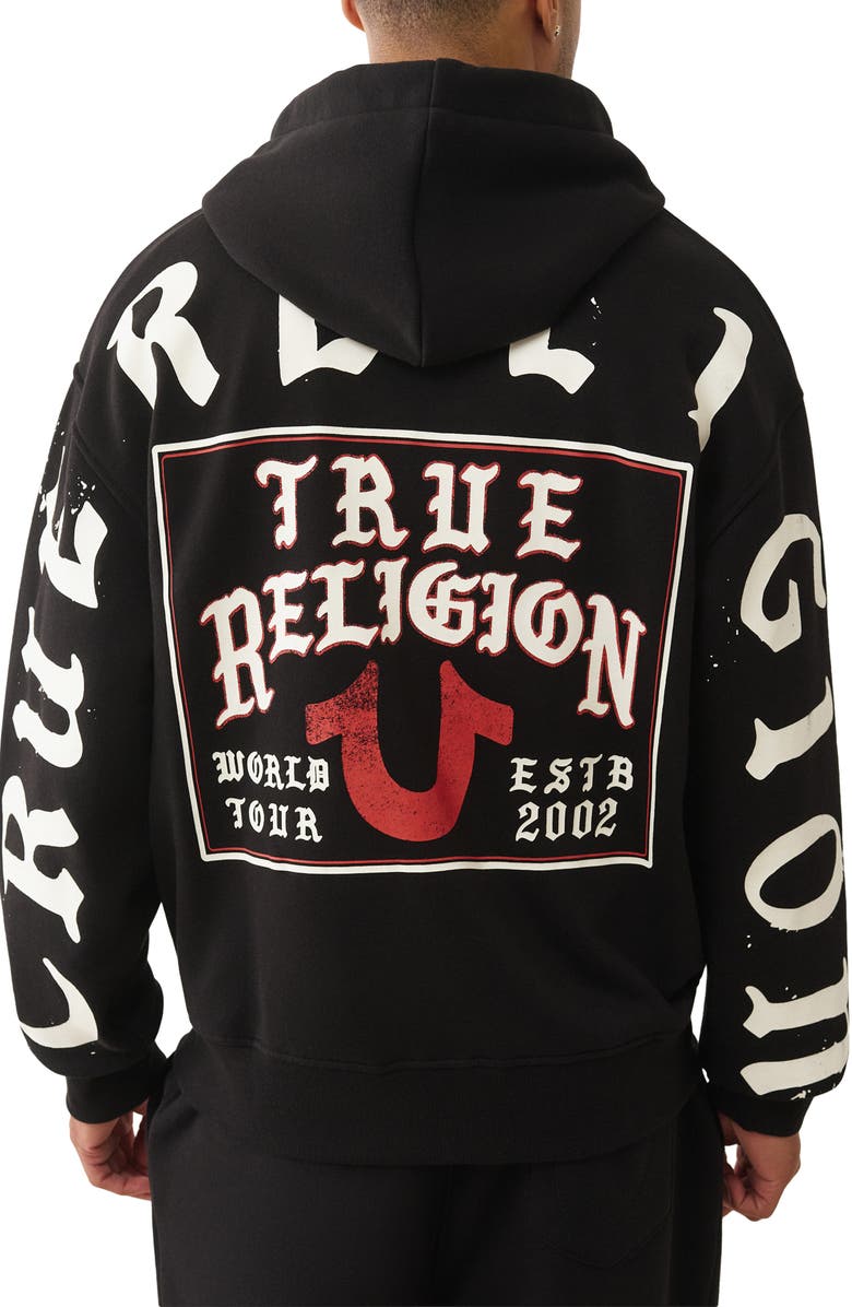 True Religion Flag Cotton Blend Zip-Up Hoodie, Alternate, color, Jet Black