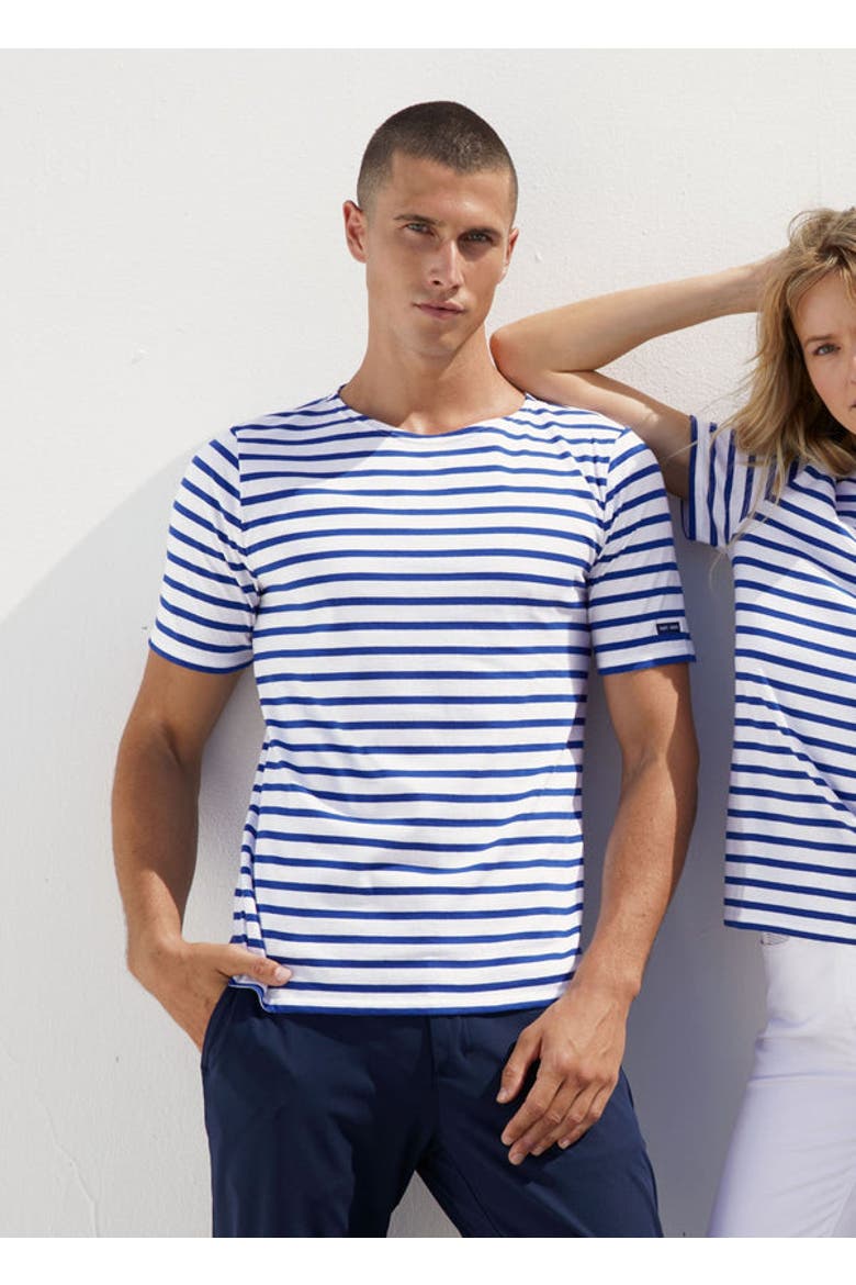 LEVANT MODERN - Breton Stripe Short Sleeve Shirt, Alternate, color, white/royal blue
