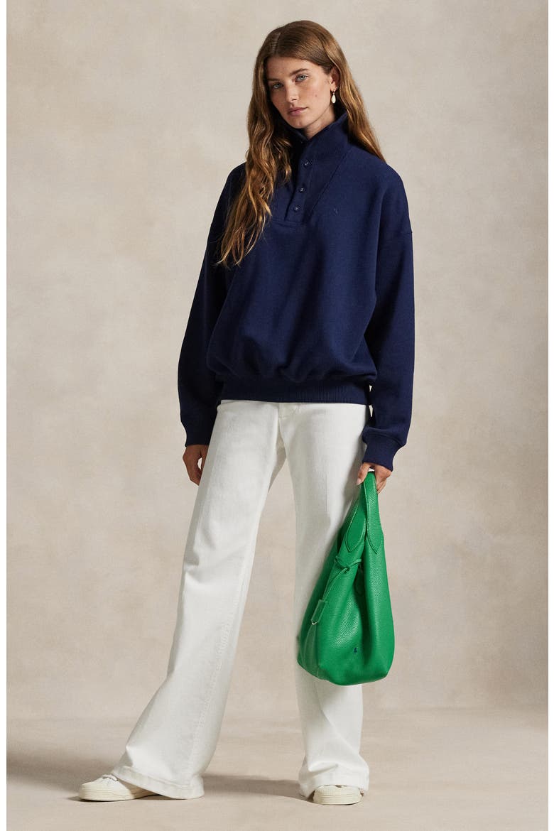 Rib Trim Mock Neck Pullover, Alternate, color, CRUISE NAVY