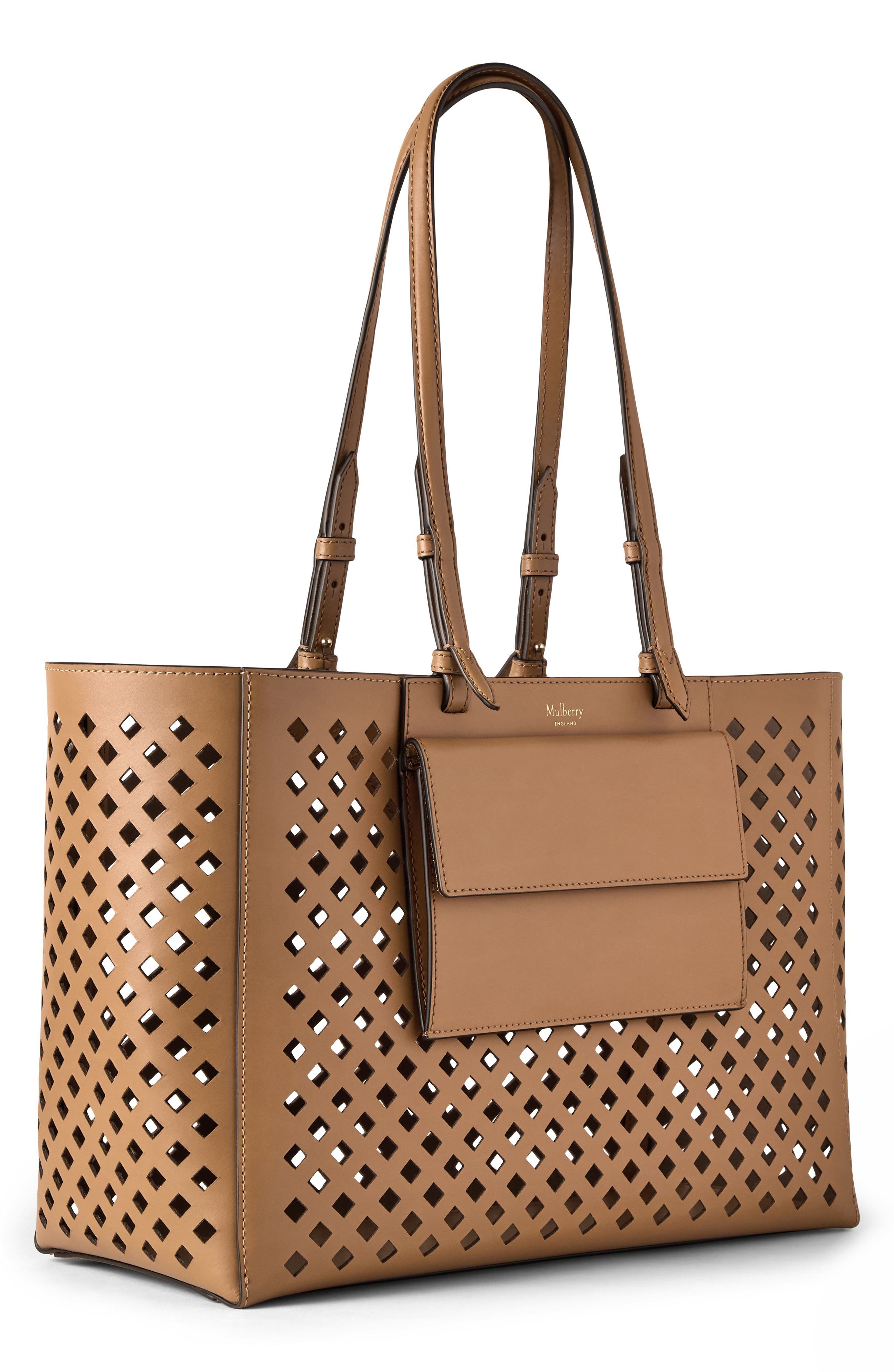 Perforated Leather Tote, Alternate, color, TOFFEE