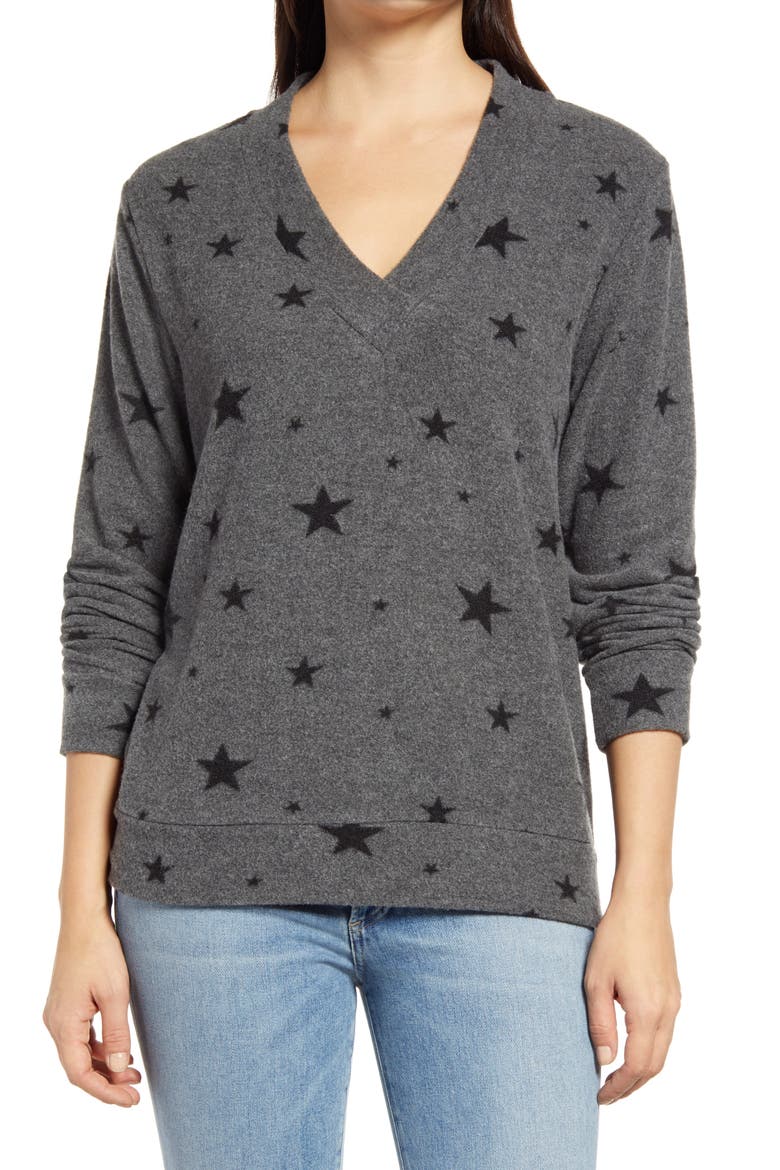 Star V-Neck Top, Main, color, CHARCOAL