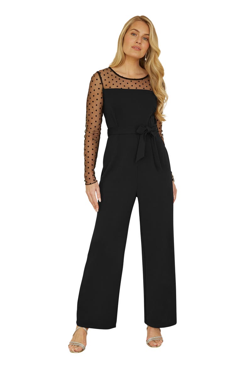Black Spot Mesh Stretch Jumpsuit, Main, color, Black