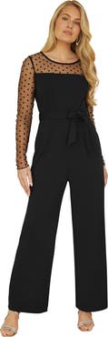 Yumi Black Spot Mesh Stretch Jumpsuit