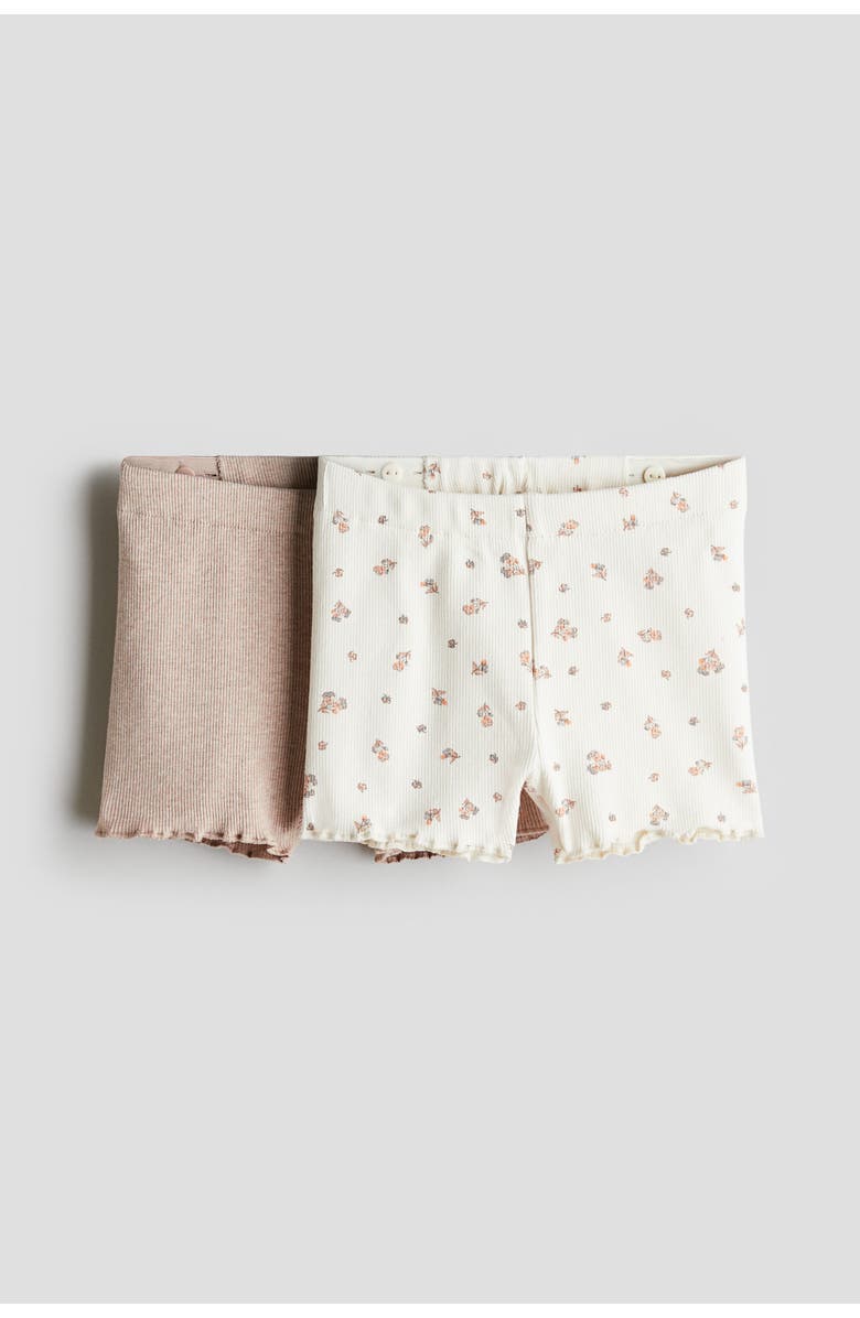 H&M 2-pack ribbed cotton bike shorts, Main, color, Beige/Floral