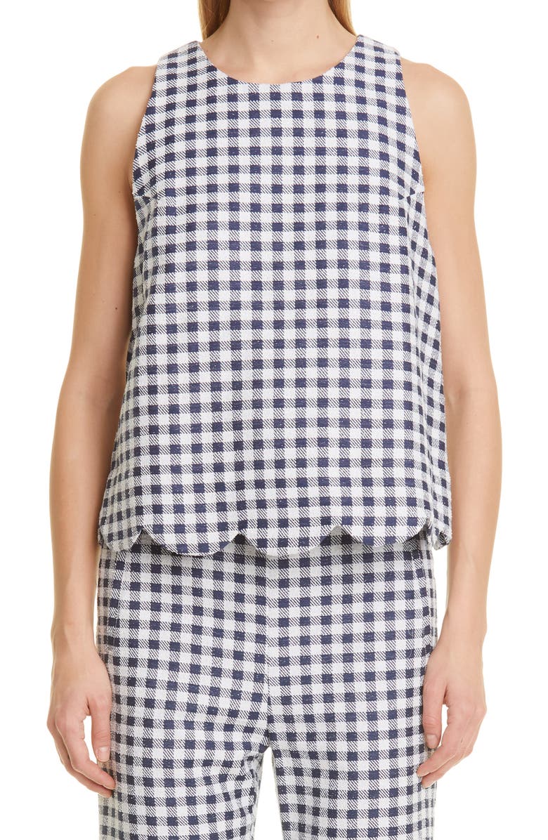 Lisa Marie Fernandez Scallop Gingam Bouclé Trapeze Top, Main, color,
