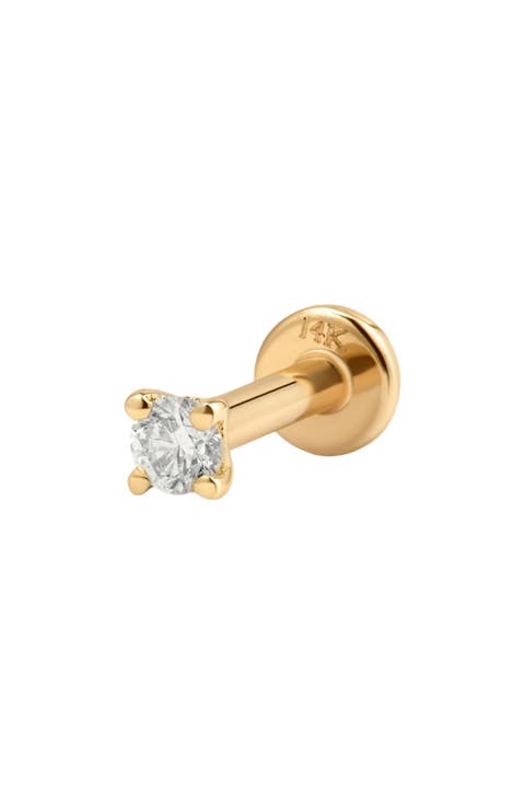 14k Diamond Prong-Set Stud Earring (Flat Back) - Single
