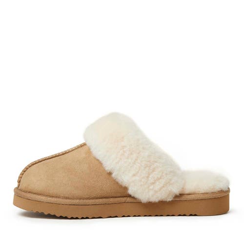 Dearfoams Fireside Melton Genuine Shearling Platform Scuff Slipper In Nude