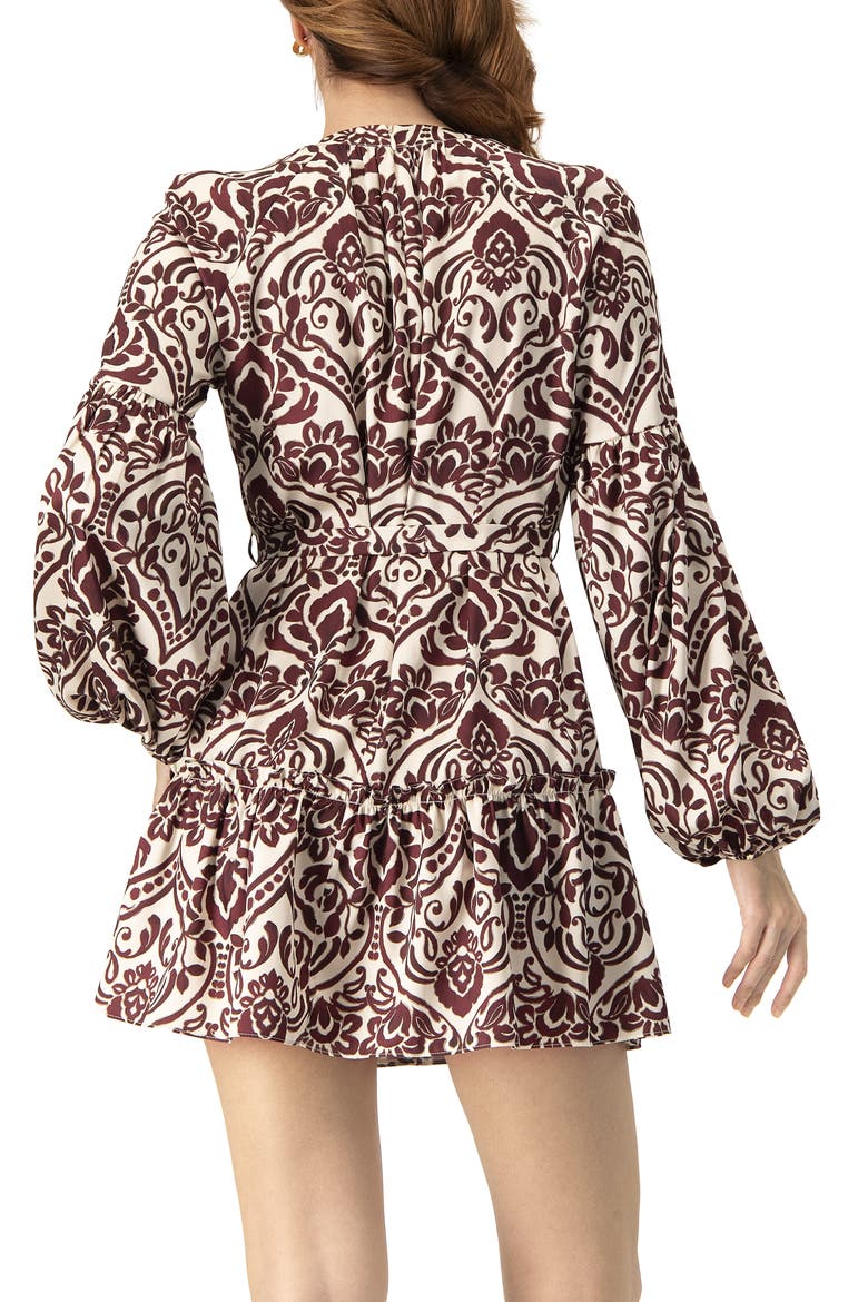 Puff Sleeve Abstract Print Short Dress, Alternate, color, Wine