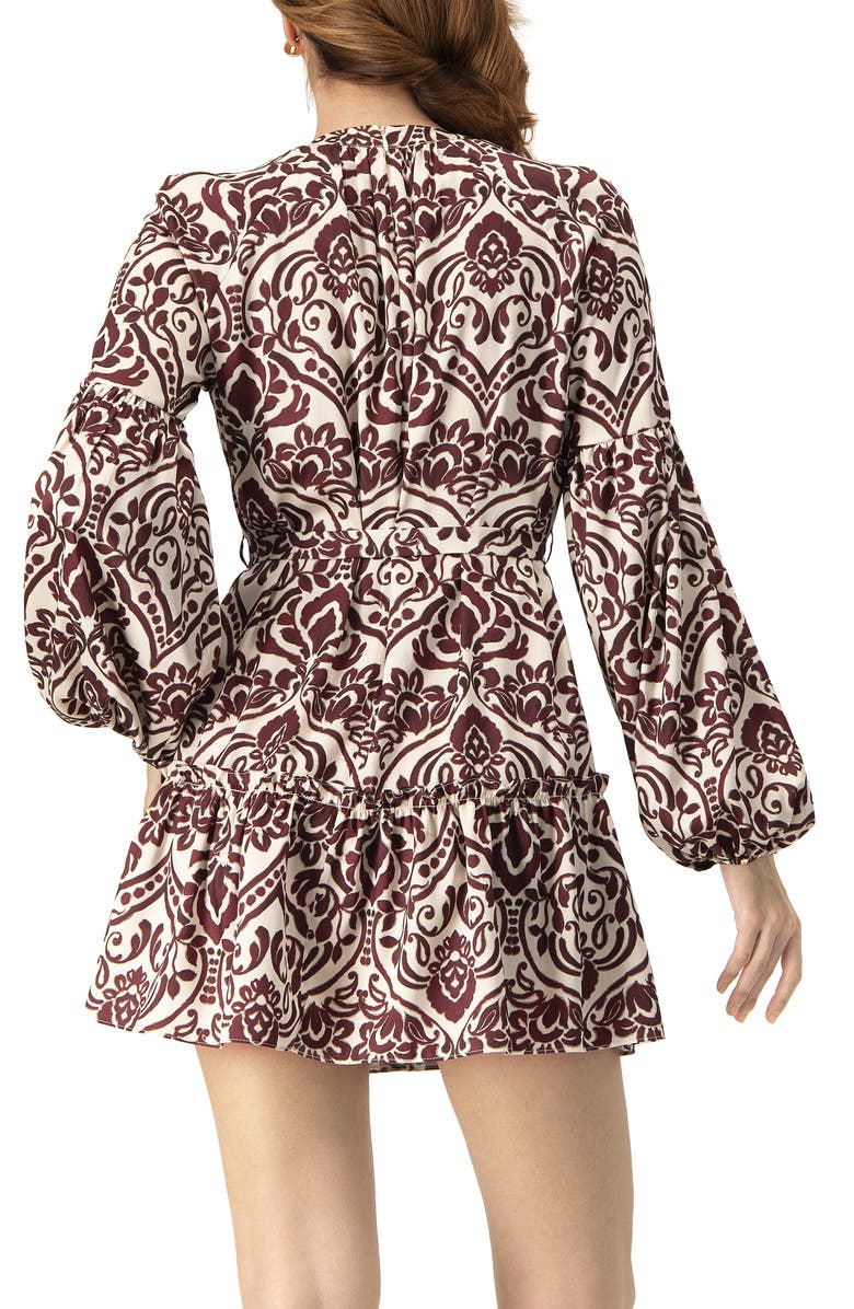 IVONNE Puff Sleeve Abstract Print Short Dress, Alternate, color, Wine