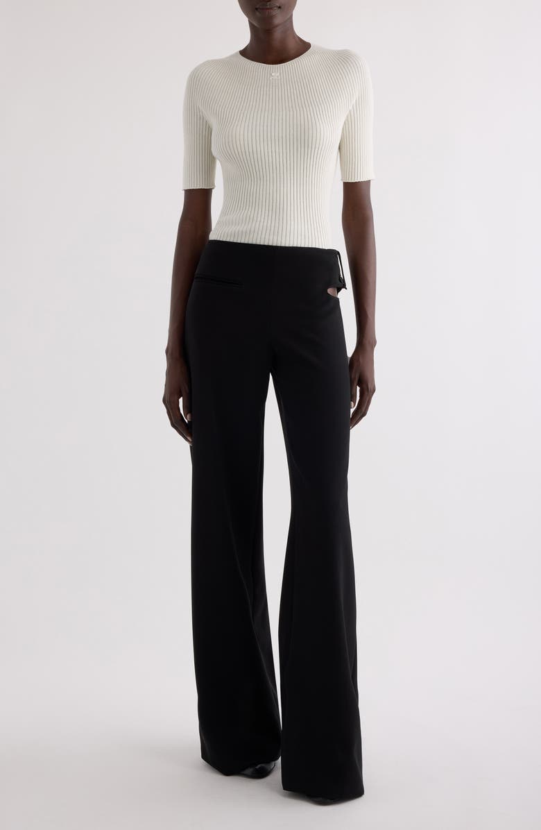 Courrèges Solar Light Short Sleeve Cotton & Merino Wool Rib Sweater, Alternate, color, Heritage White