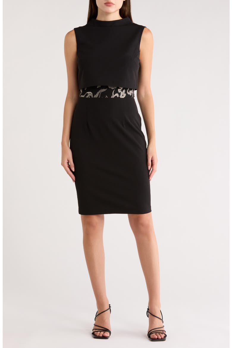 Embroidered Mock Neck Dress, Main, color, BLACK/GOLD