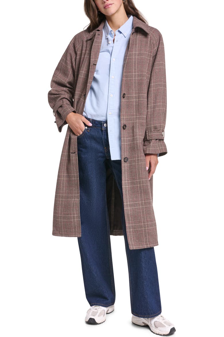 Belted Longline Coat, Alternate, color, BROWN GLEN PLAID