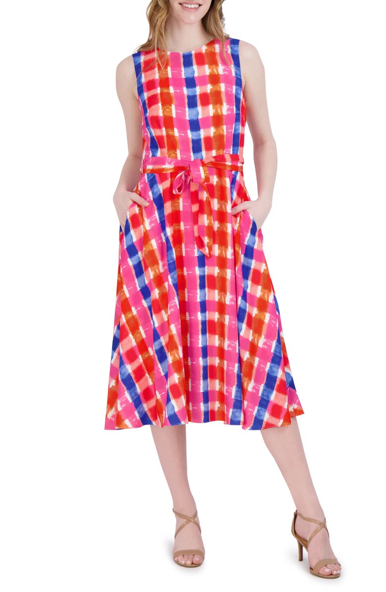 Julia Jordan Sleeveless Tie Waist Midi Dress, Main, color, Cobalt/Pnk
