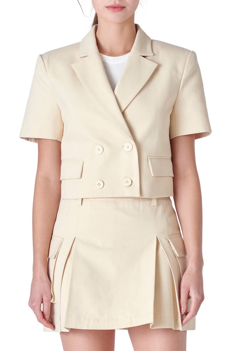 Short Sleeve Double Breasted Blazer, Main, color, BEIGE