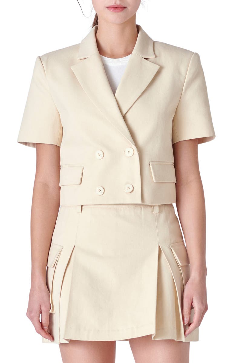 English Factory Short Sleeve Double Breasted Blazer, Main, color, Beige