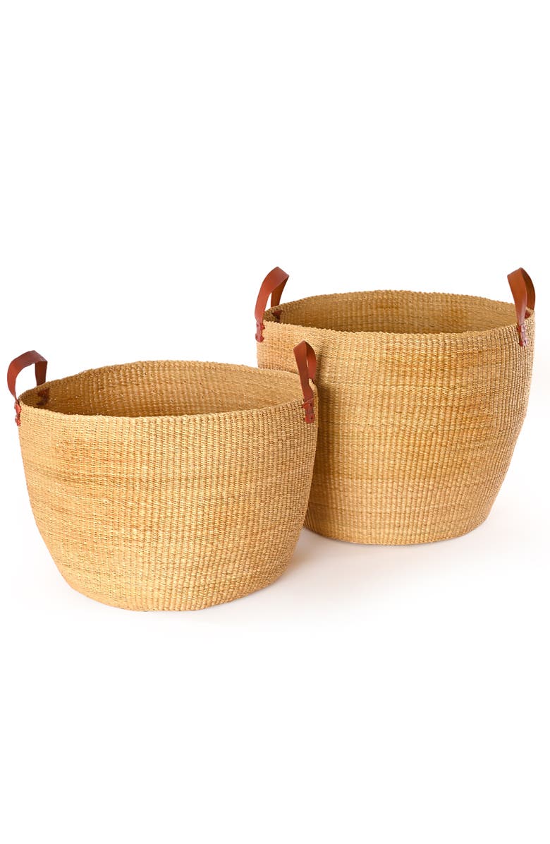 African Modern Set of Two Large Nesting Storage Baskets, Main, color, Chestnut