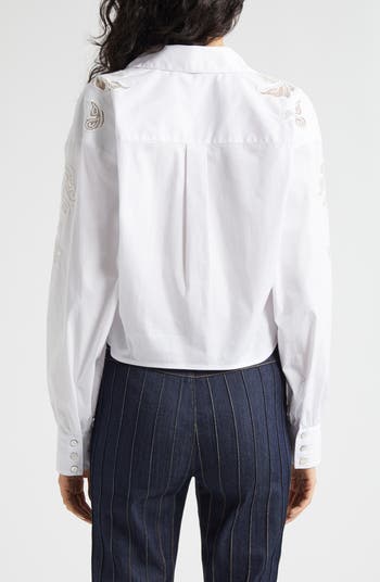 Cinq à Sept Marianna Mesh Embroidered Button-Up Shirt